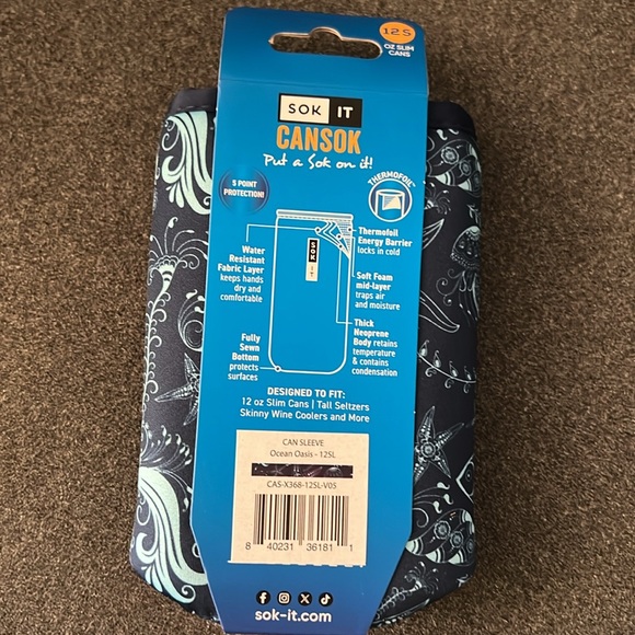 Sok It CanSok in Ocean Oasis for 12 oz Slim Cans NWT - Picture 4 of 7
